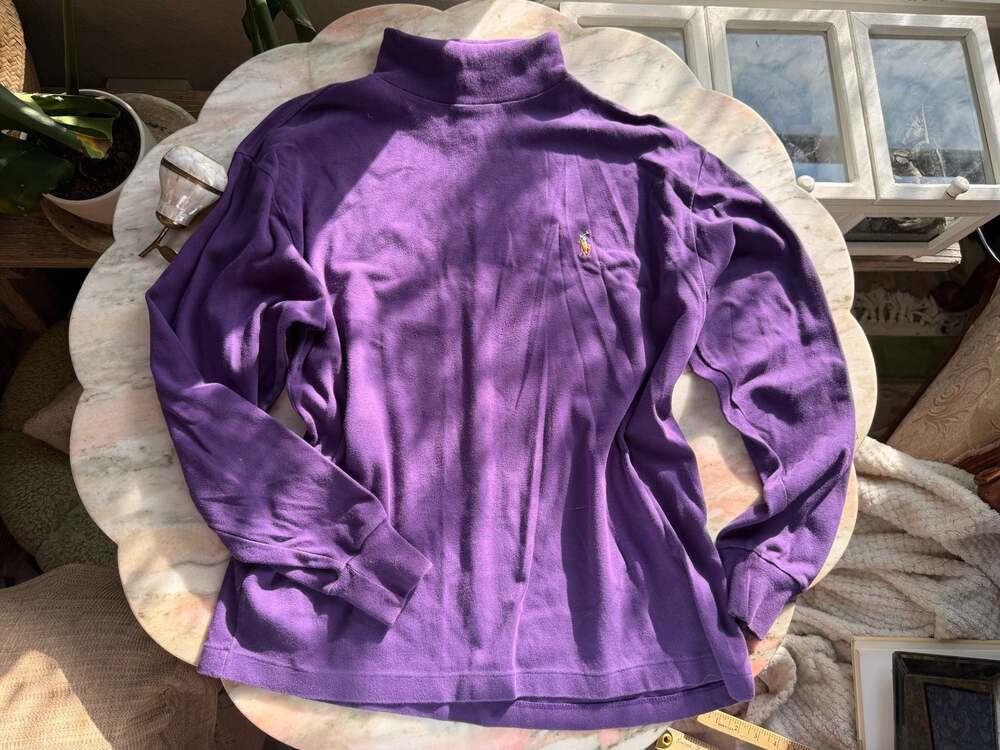 Vintage Polo Ralph Lauren Purple Cotton Mock Neck Turtleneck Sweater